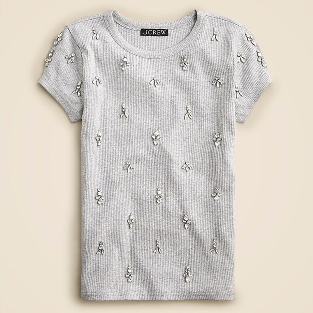 J.Crew Embellished vintage rib shrunken T-shirt in heather silver